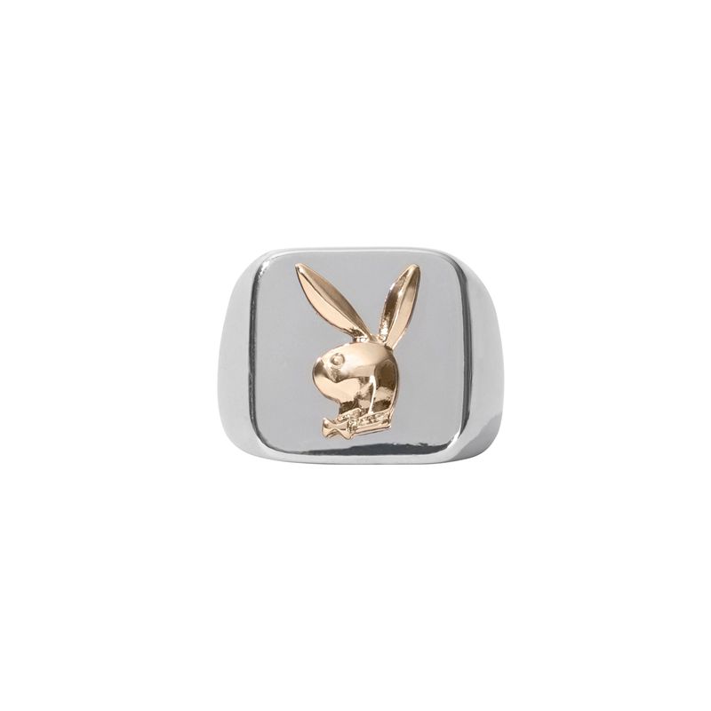 Bijuterii Barbati Playboy Goldtone Bunny Membership Ring Argintii | CIJD-20514