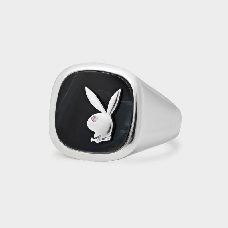 Bijuterii Barbati Playboy Hawk\'s Eye Membership Ring 1 Argintii | BCUL-02546