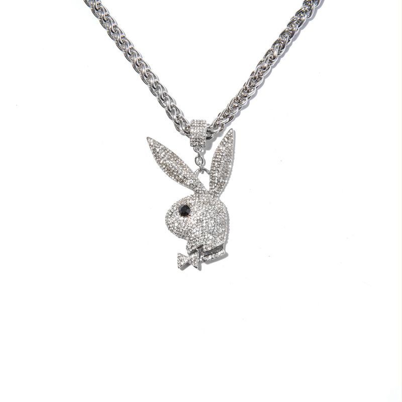 Bijuterii Barbati Playboy Pave Rabbit Head Grosolan Necklace Argintii | KXHA-02985