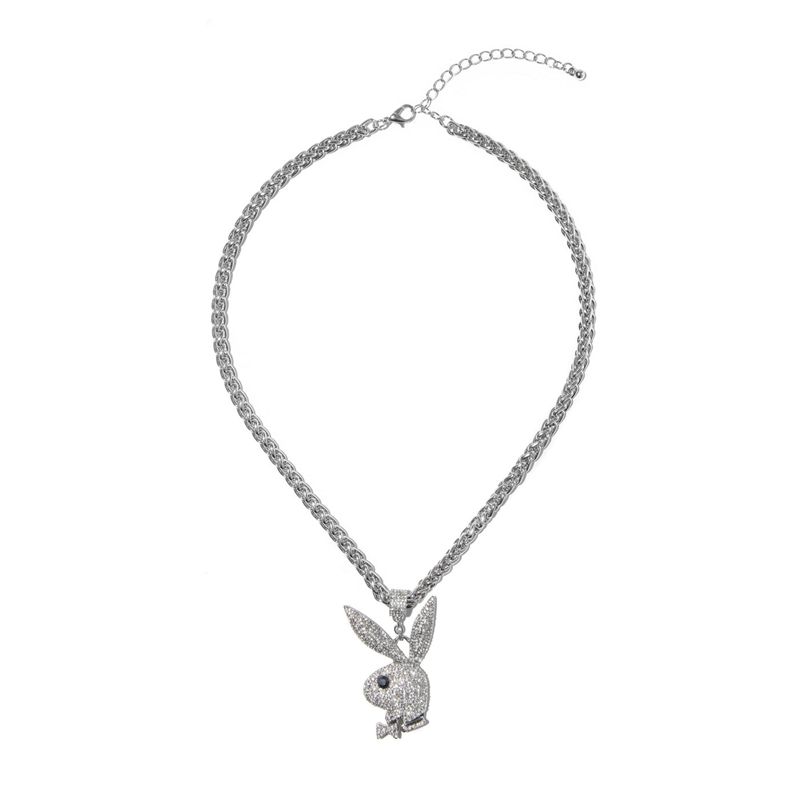 Bijuterii Barbati Playboy Pave Rabbit Head Grosolan Necklace Argintii | KXHA-02985