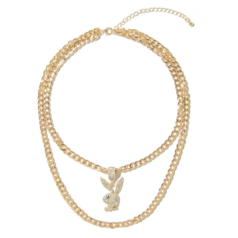 Bijuterii Barbati Playboy Pave Rabbit Head Layered Necklace Aurii | NYJH-45168