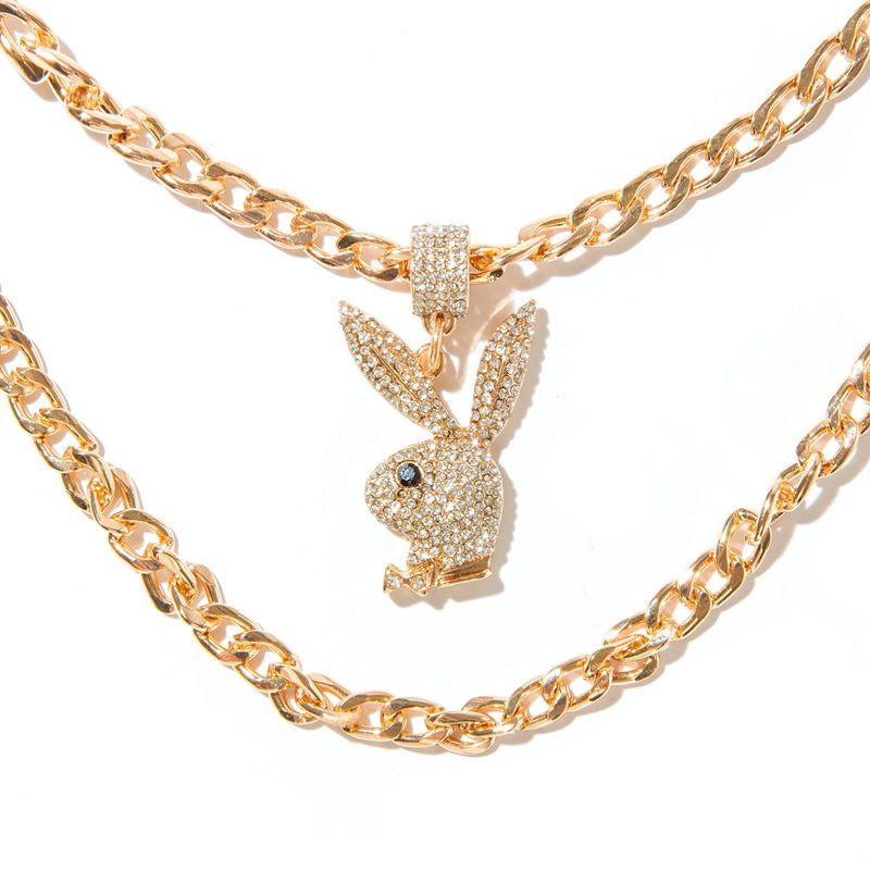 Bijuterii Barbati Playboy Pave Rabbit Head Layered Necklace Aurii | NYJH-45168