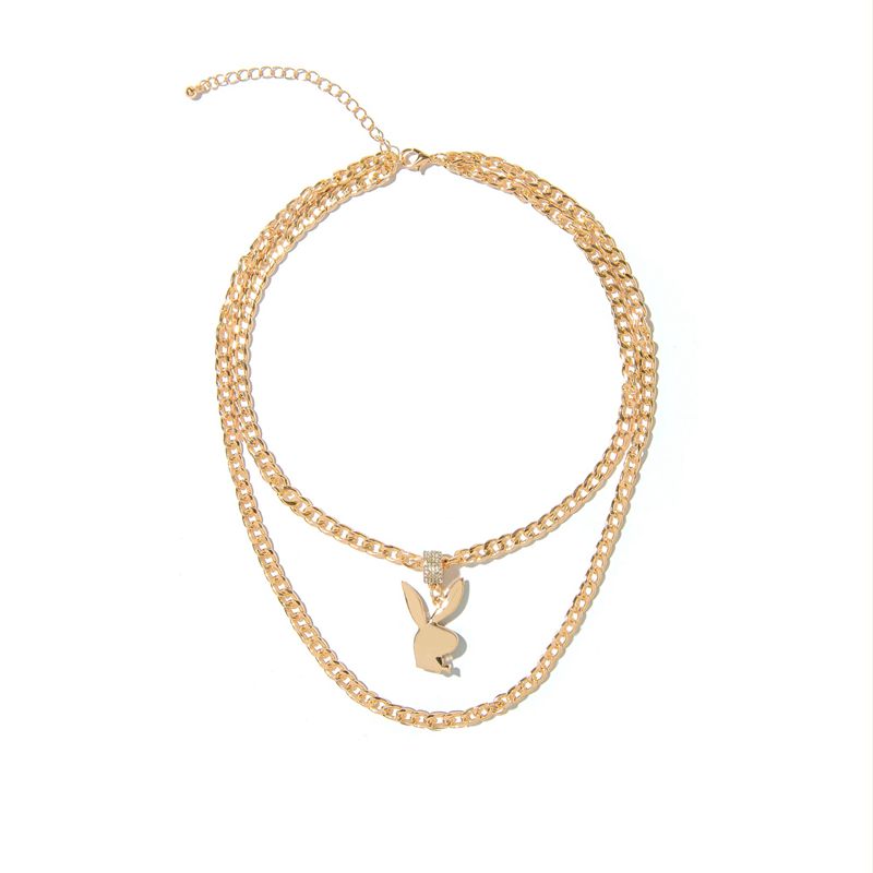 Bijuterii Barbati Playboy Pave Rabbit Head Layered Necklace Aurii | NYJH-45168