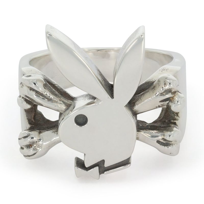 Bijuterii Barbati Playboy X The Great Frog Bunny And Crossbones Ring Argintii | MIYF-09678