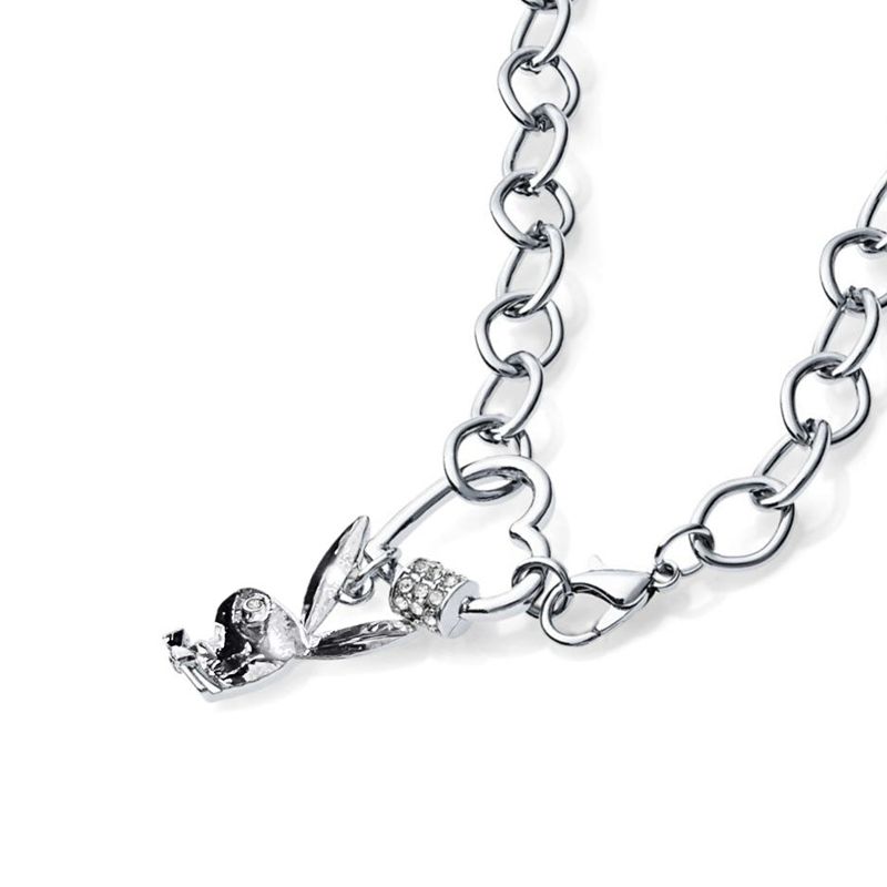 Bijuterii Dama Playboy Bunny Heart Chain Necklace Argintii | BRNC-54190