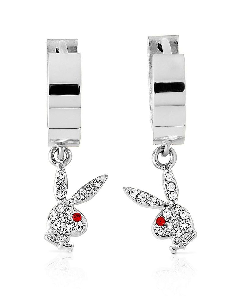 Bijuterii Dama Playboy Bunny Huggie Hoop And Dangling Charm Earring Negrii | HTOB-30178