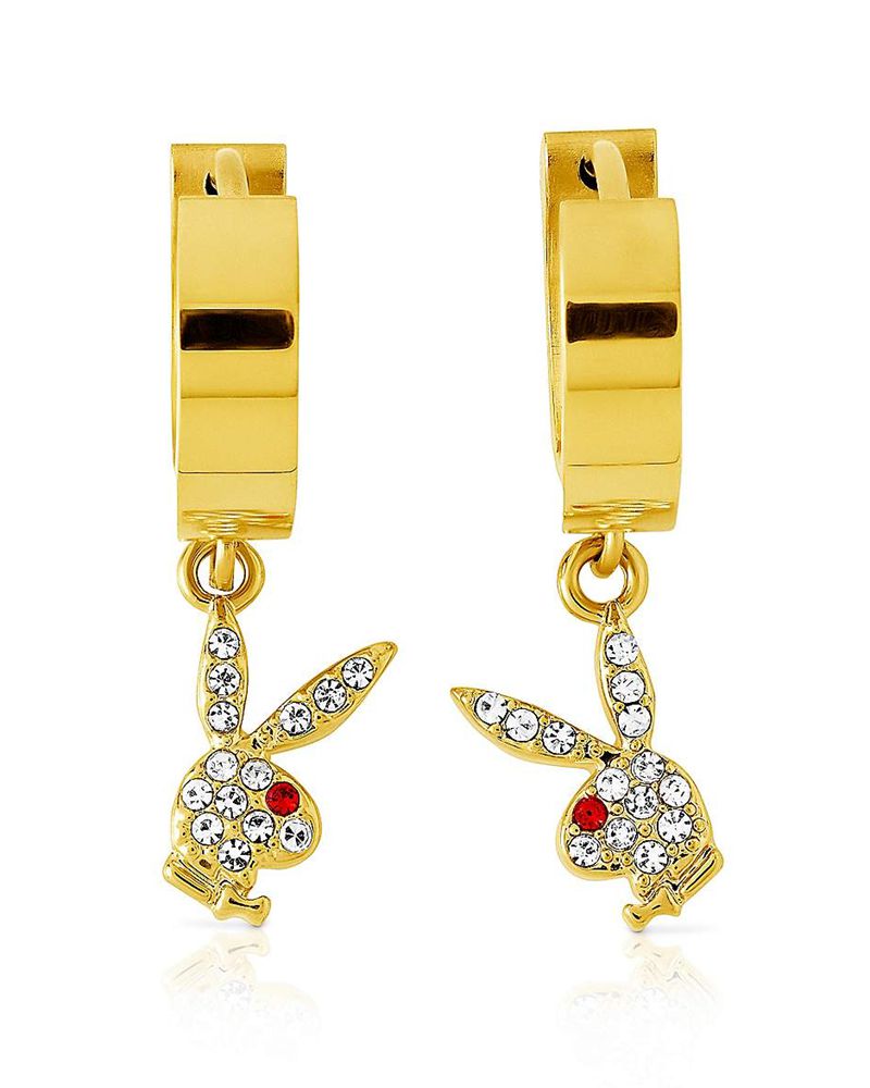 Bijuterii Dama Playboy Bunny Huggie Hoop And Dangling Charm Earring Negrii | HTOB-30178