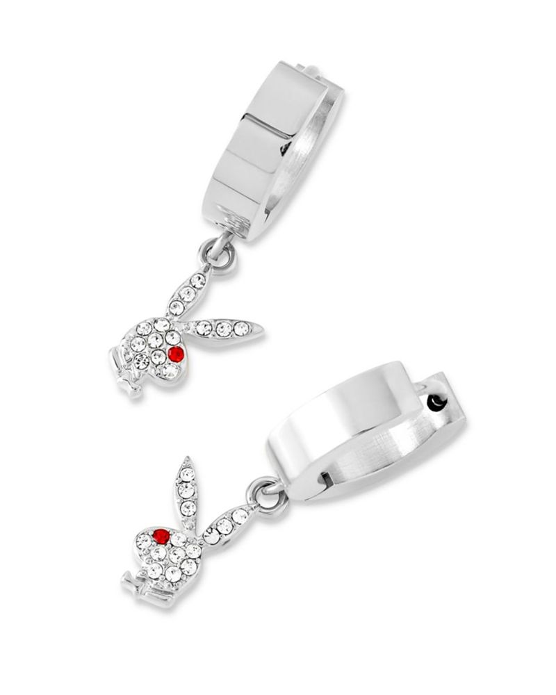 Bijuterii Dama Playboy Bunny Huggie Hoop And Dangling Charm Earring Negrii | HTOB-30178