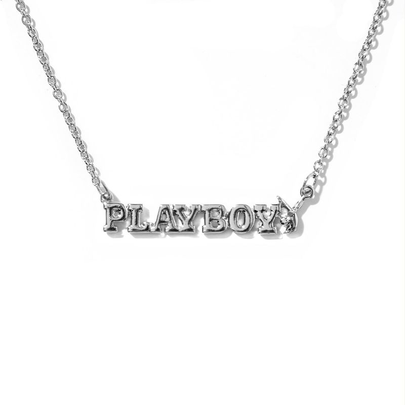 Bijuterii Dama Playboy Masthead Nameplate Necklace Argintii | CIOM-59207