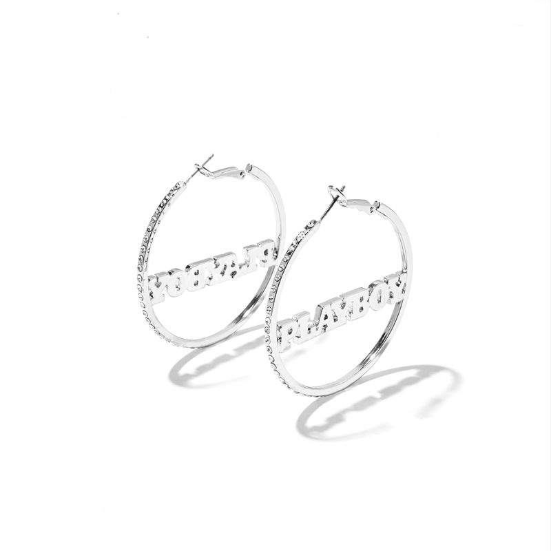 Bijuterii Dama Playboy Masthead Nameplate Hoop Earrings Argintii | FRQO-62870