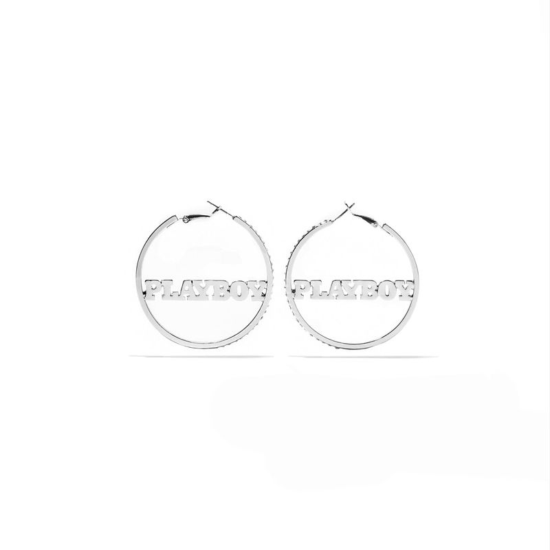 Bijuterii Dama Playboy Masthead Nameplate Hoop Earrings Argintii | FRQO-62870