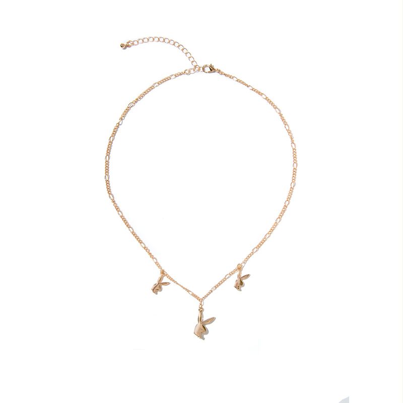 Bijuterii Dama Playboy Rabbit Head Dangle Necklace Aurii | ZCON-51802