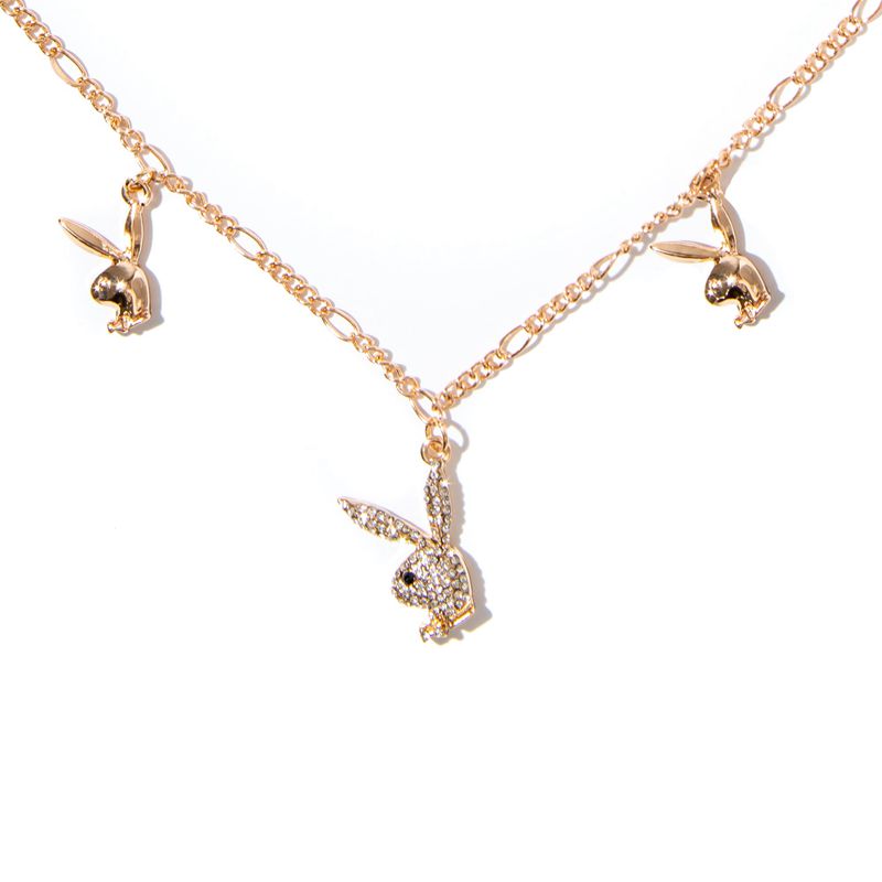 Bijuterii Dama Playboy Rabbit Head Dangle Necklace Aurii | ZCON-51802