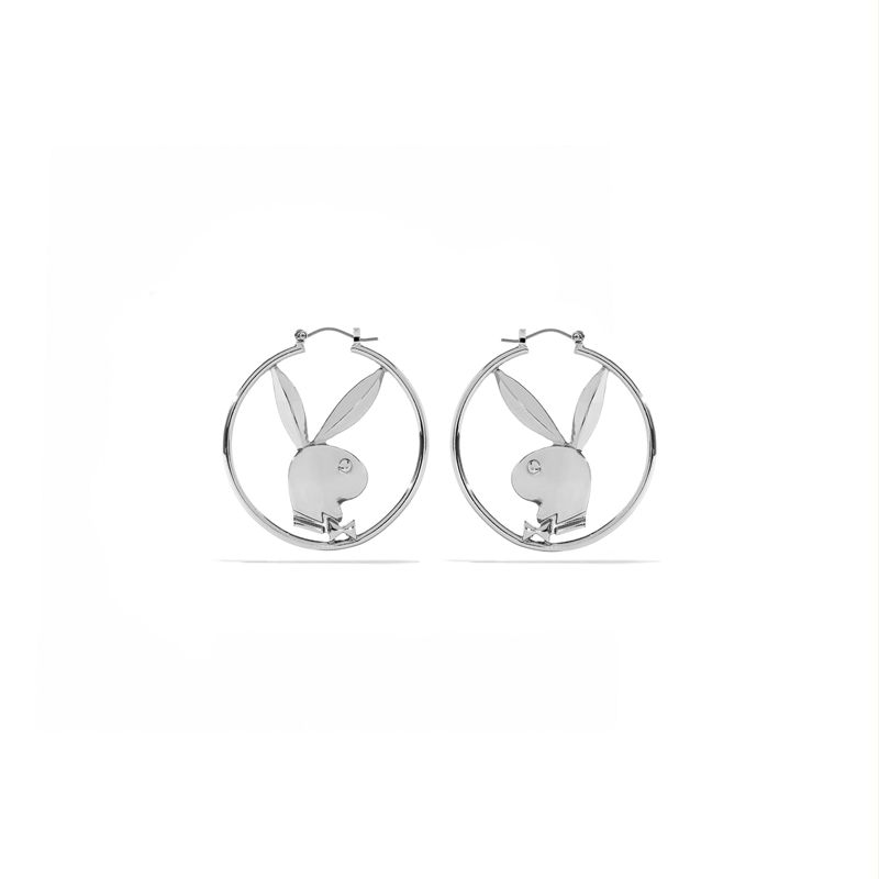 Bijuterii Dama Playboy Rabbit Head Hoop Earrings Argintii | OEPX-46087