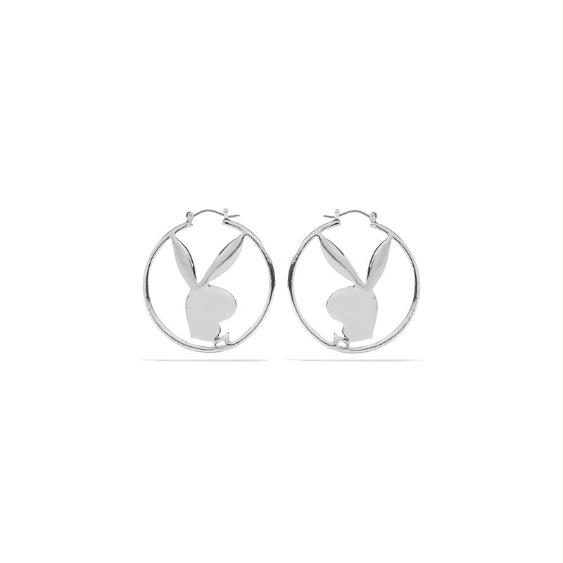 Bijuterii Dama Playboy Rabbit Head Hoop Earrings Argintii | OEPX-46087