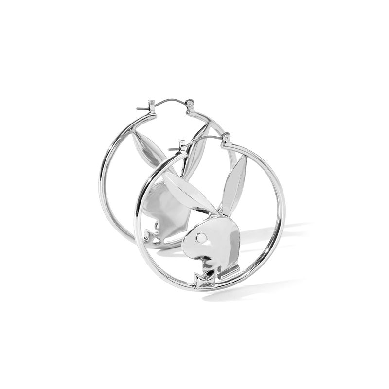 Bijuterii Dama Playboy Rabbit Head Hoop Earrings Argintii | OEPX-46087