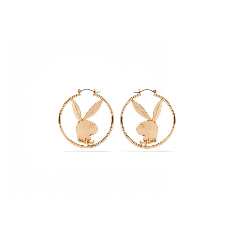 Bijuterii Dama Playboy Rabbit Head Hoop Earrings Argintii | OEPX-46087