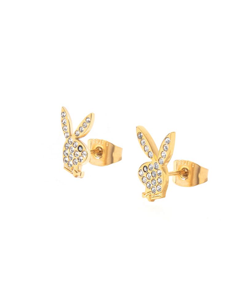 Bijuterii Dama Playboy Rabbit Head Pave Stud Earrings Aurii | EDXA-82709