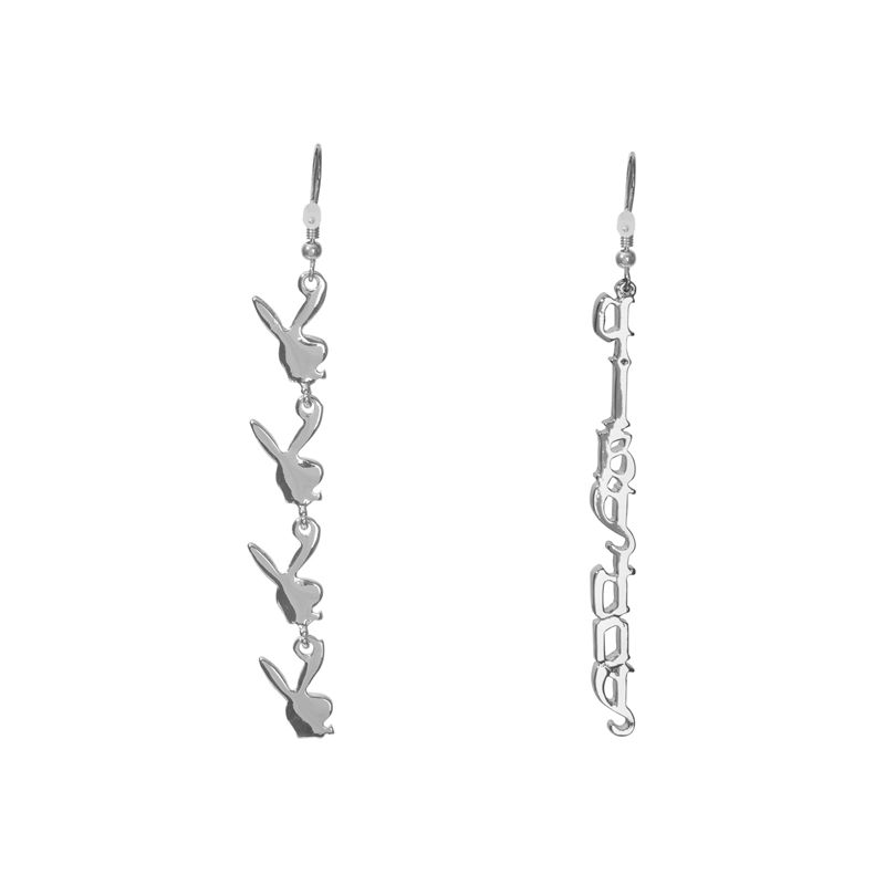 Bijuterii Dama Playboy Repeating Rabbit Head & Masthead Dangle Earring Argintii | SIFA-14392