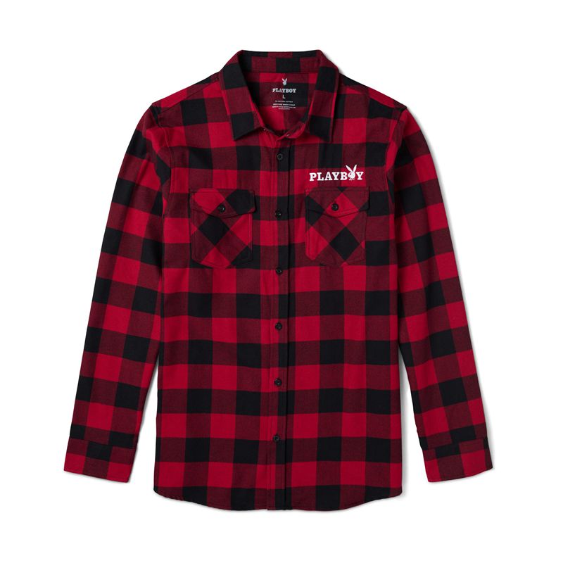 Camasa Barbati Playboy Camp Flannel Rosii Negrii | FBKN-87542