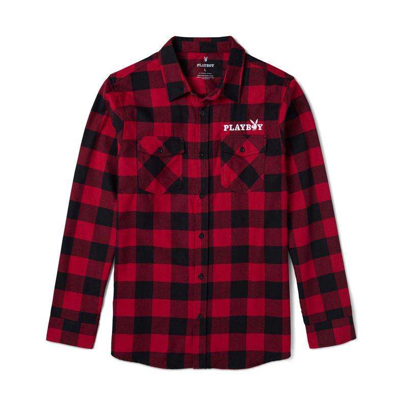 Camasa Barbati Playboy Camp Flannel Rosii Negrii | FBKN-87542