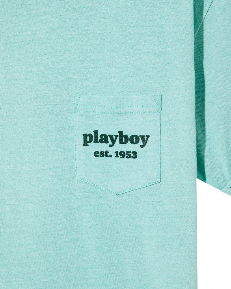 Camasa Barbati Playboy Illustrated Pocket Verzi | DGUI-37986