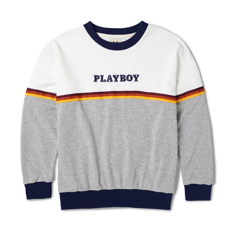 Camasa Barbati Playboy Roadtrip Striped Sweat Albi Gri | MJDY-93412