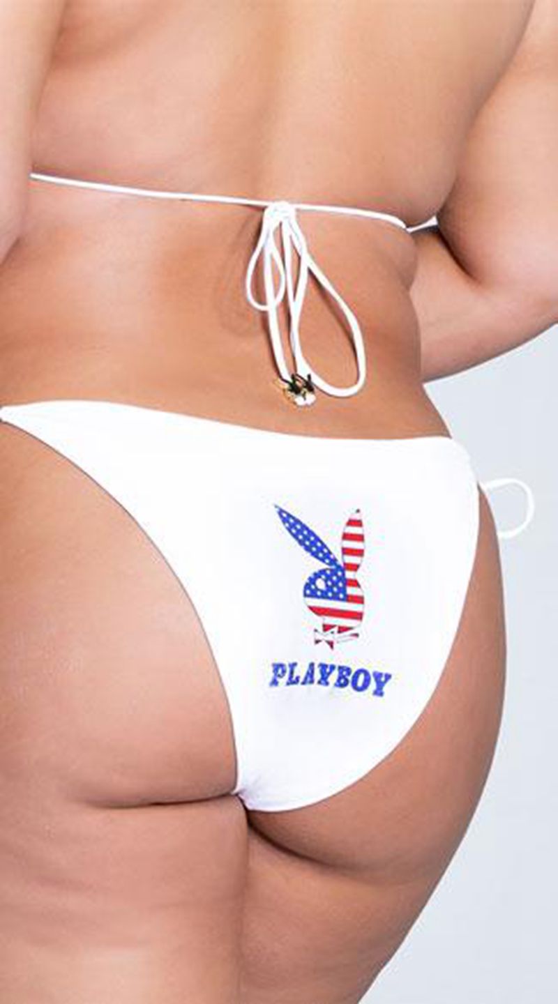 Costume De Baie Dama Playboy American Flag Rabbit Head String Bikini Albi | QPOE-64218