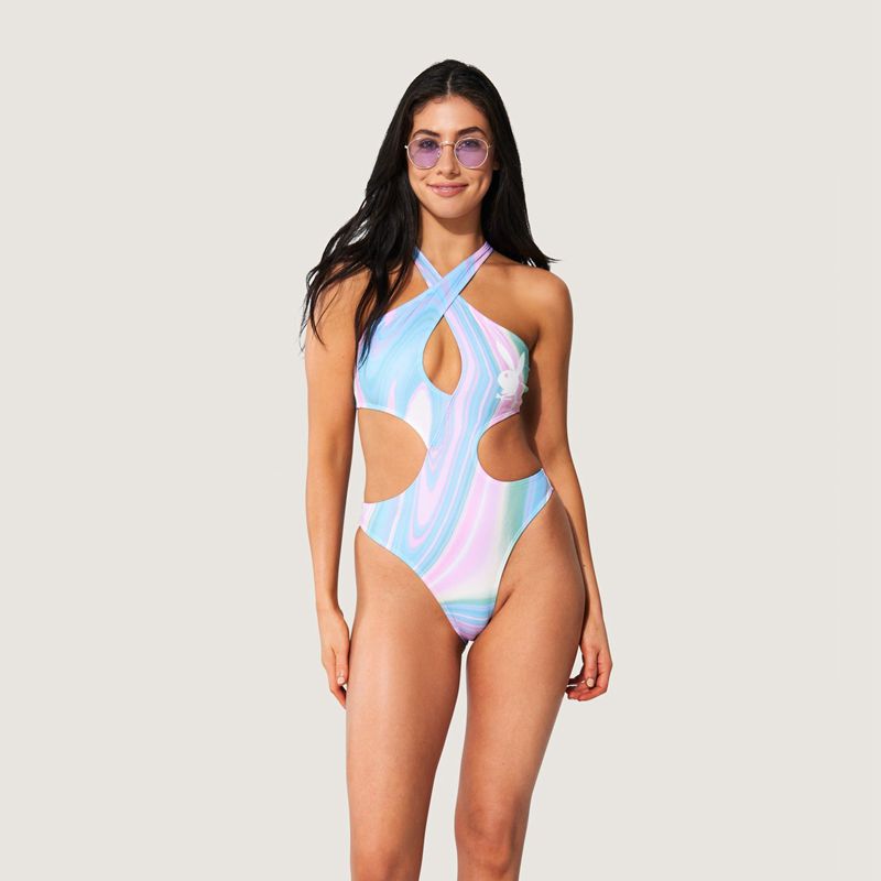 Costume De Baie Dama Playboy Cut Out Cross Halter One Piece Colorati | WMYL-96310