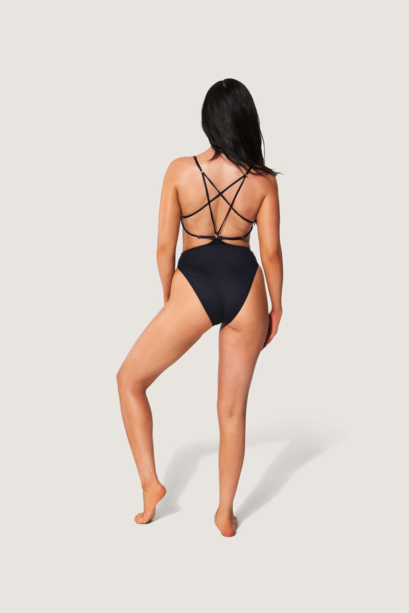 Costume De Baie Dama Playboy Dantela Up Back Bunny One Piece Negrii Albi | QPIM-29063