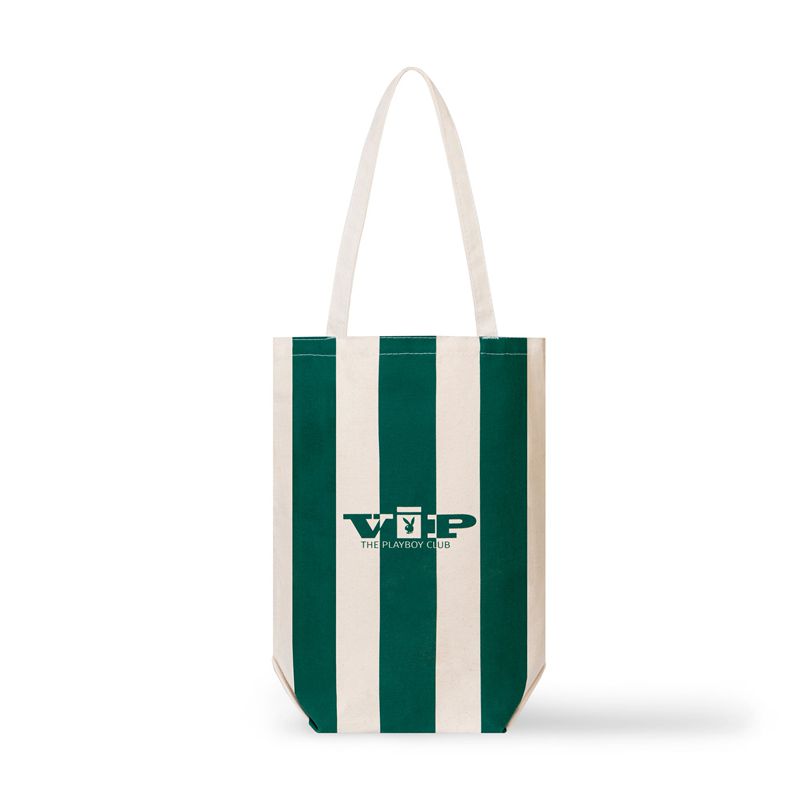 Costume De Baie Dama Playboy Striped Beach Tote Albi Verzi | JIKZ-39210