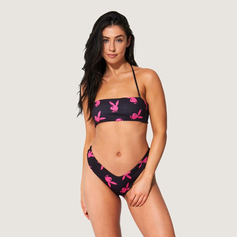 Costume De Baie Dama Playboy Tie Bandeau Bikini Albi Negrii | LJRO-20756