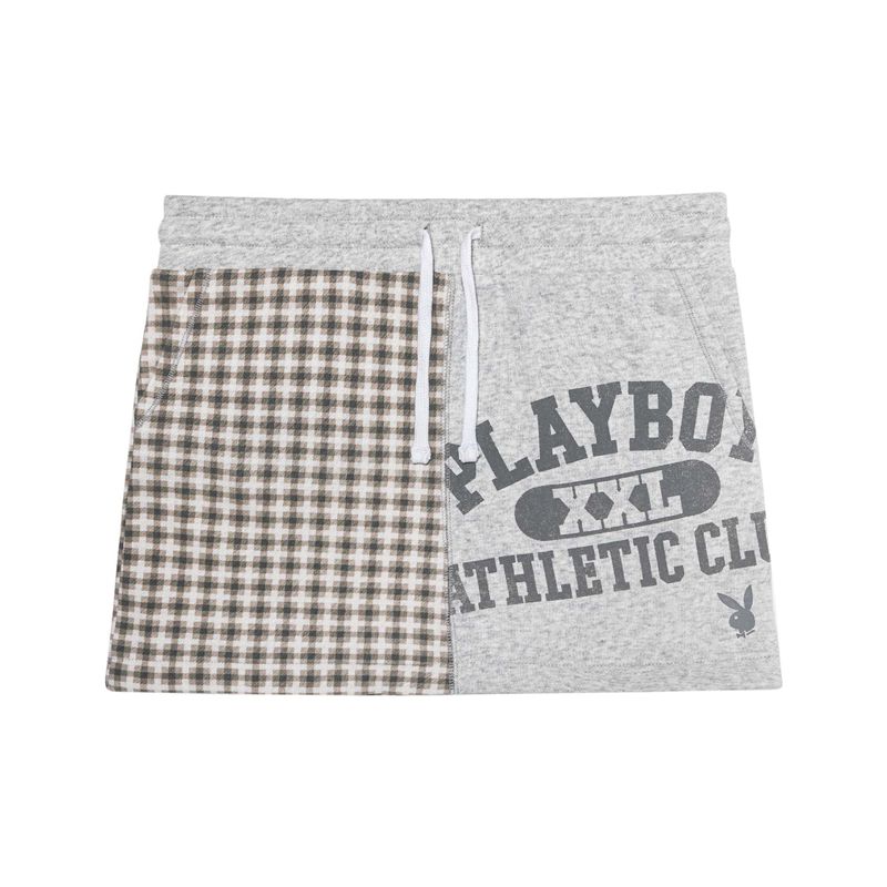 Fuste Dama Playboy Varsity Plaid Mini Gri | IWFR-72356