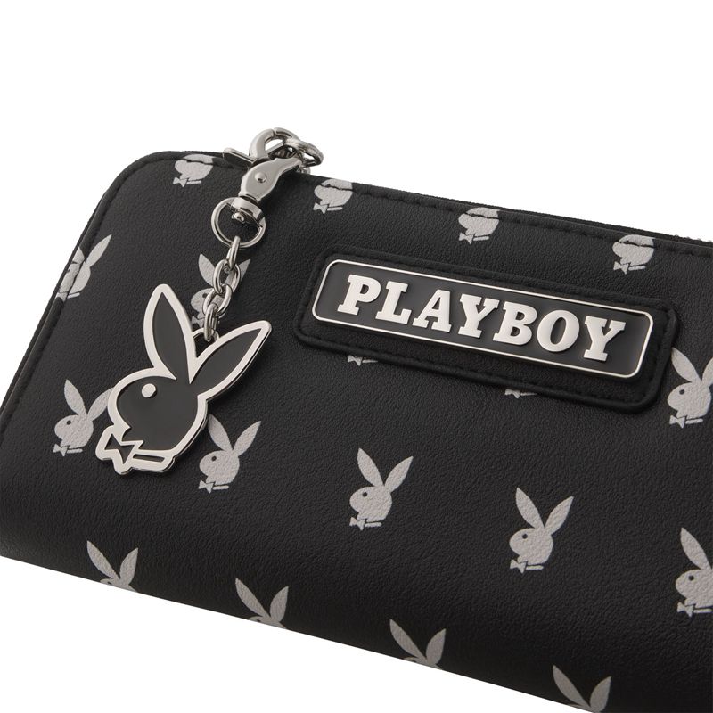 Geanta De Mana Dama Playboy All Over Bunny Charm Wallet Negrii Albi | XJOW-68312