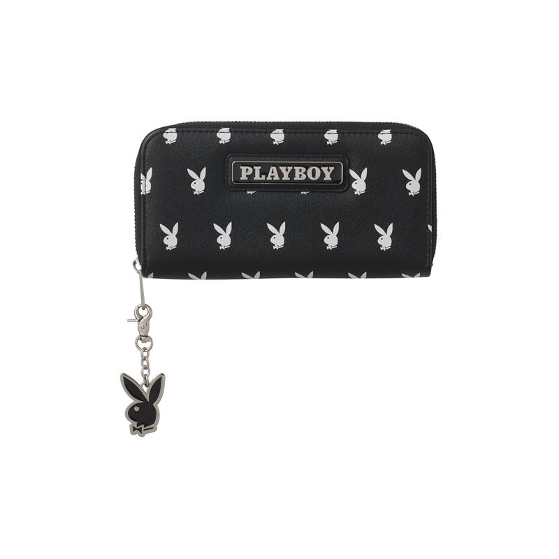 Geanta De Mana Dama Playboy All Over Bunny Charm Wallet Negrii Albi | XJOW-68312