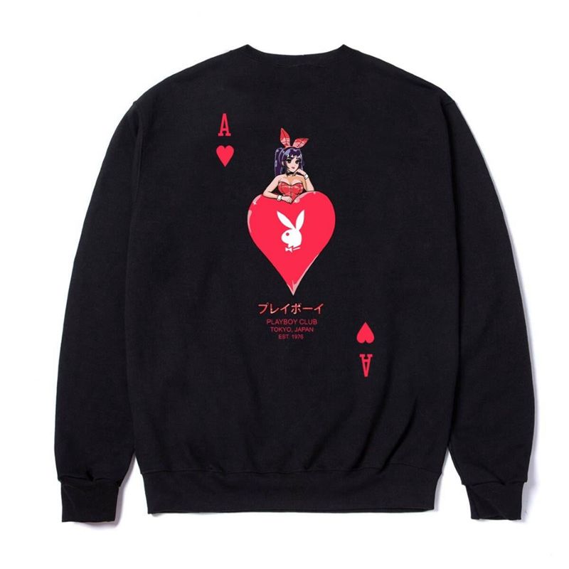 Hanorac Cu Gluga Barbati Playboy Ace Of Hearts Crewneck Sweat Negrii | YBNF-80165