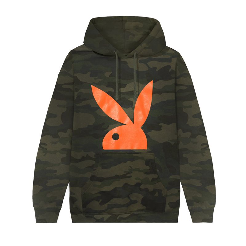 Hanorac Cu Gluga Barbati Playboy Camo Rabbit Head Negrii | PYNK-59031