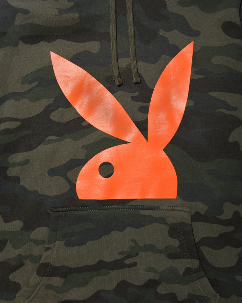 Hanorac Cu Gluga Barbati Playboy Camo Rabbit Head Negrii | PYNK-59031