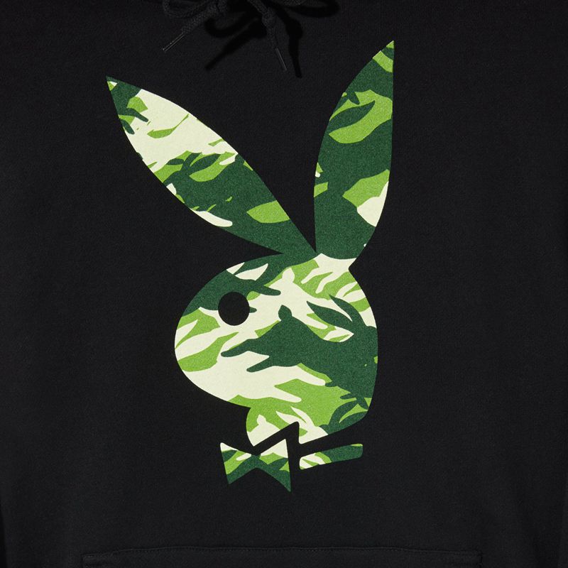 Hanorac Cu Gluga Barbati Playboy Hare Green Camo Negrii | MYXD-12083