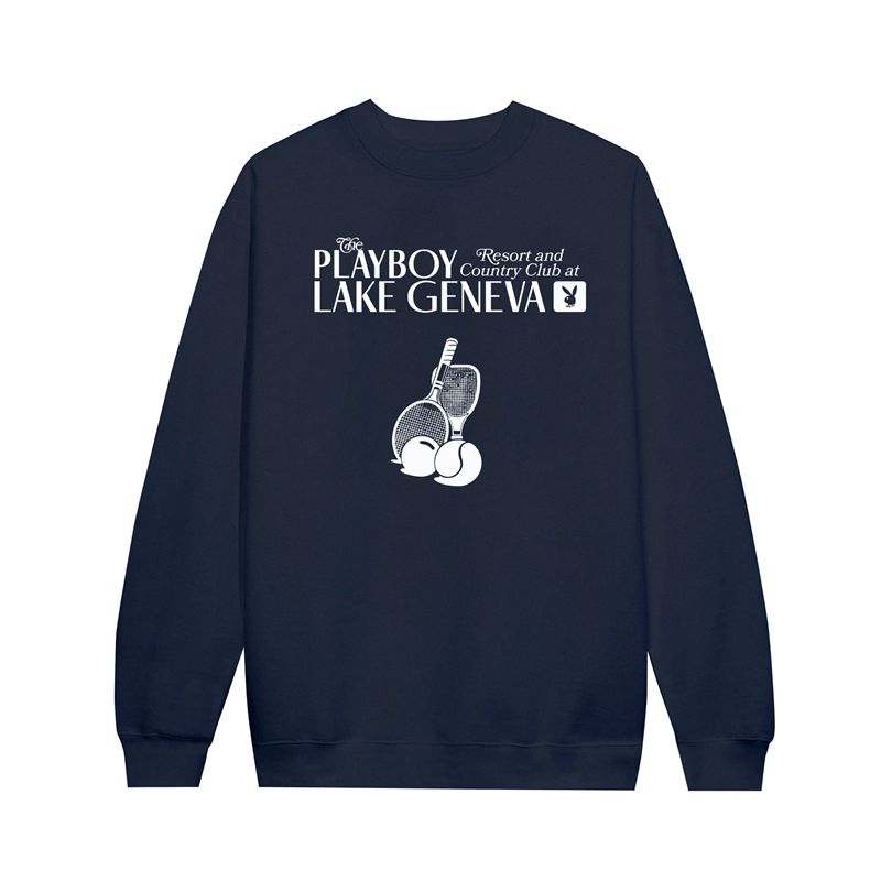 Hanorac Cu Gluga Barbati Playboy Lake Geneva Tenis Club Crewneck Sweat Albi | UMTS-51064