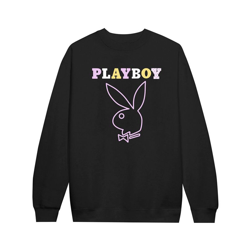 Hanorac Cu Gluga Barbati Playboy Press Play Crewneck Sweat Negrii | KHOG-52870