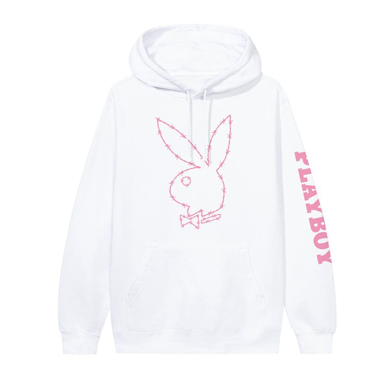 Hanorac Cu Gluga Barbati Playboy Tough Love Rabbit Head Bej Rosii | YZTQ-15689