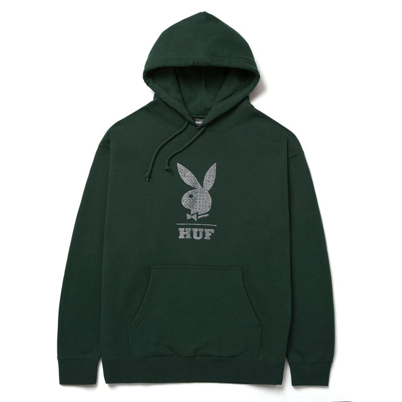 Hanorac Cu Gluga Barbati Playboy X Huf Rhinestone Gri | DGUR-53429