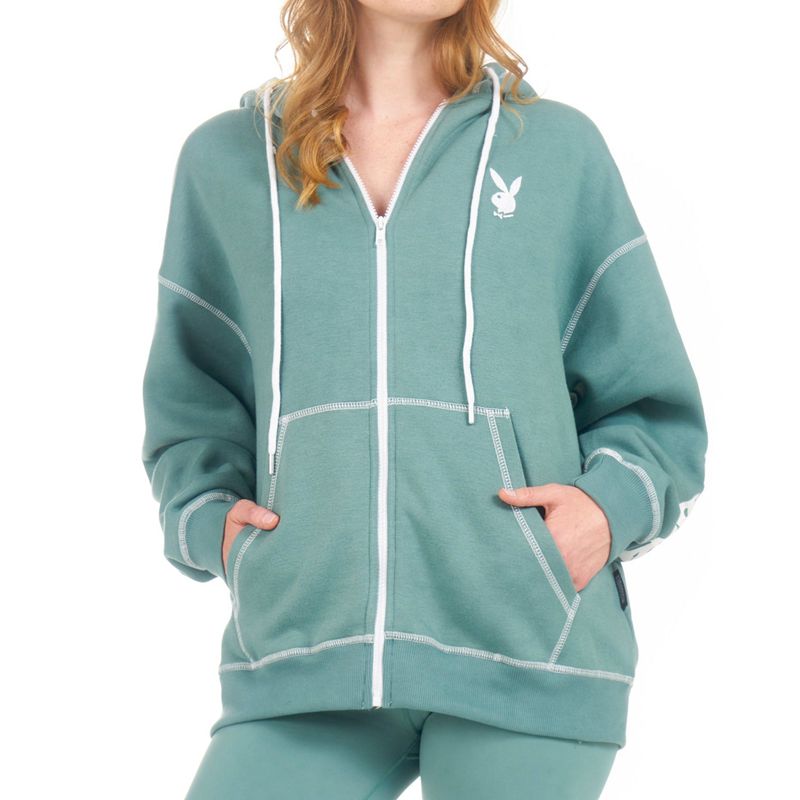 Hanorac Cu Gluga Dama Playboy Active Zip Through Negrii | GJNR-49576