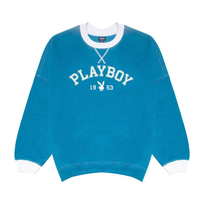 Hanorac Cu Gluga Dama Playboy Contrast 1953 Crewneck Albastri | UTEF-18496