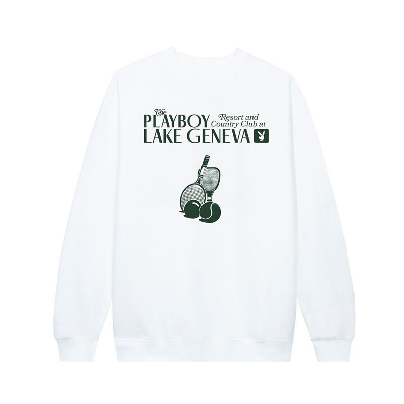 Hanorac Cu Gluga Dama Playboy Lake Geneva Tenis Club Crewneck Albi | KRXG-59823