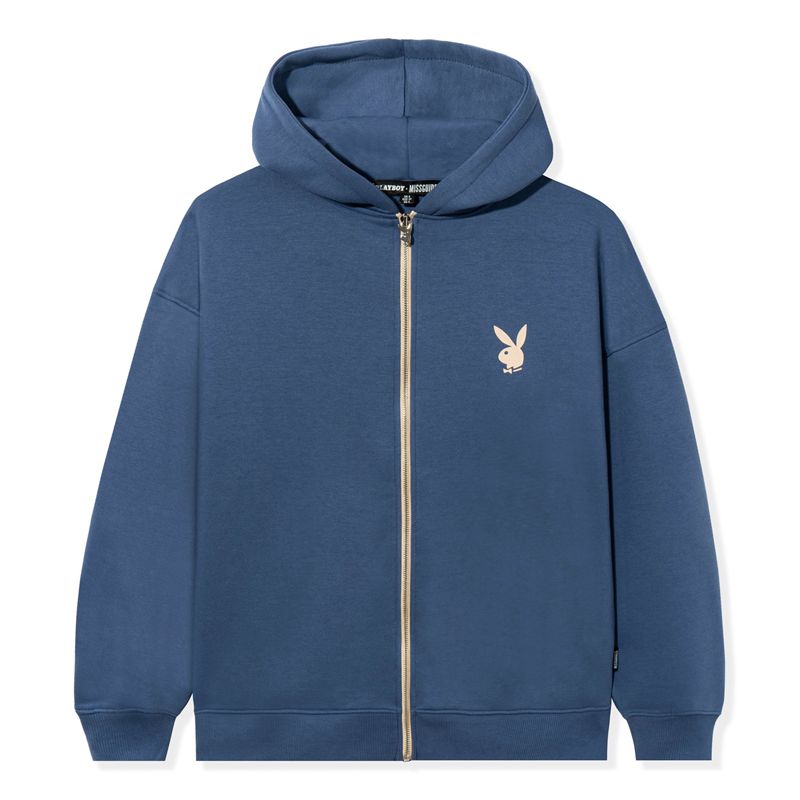 Hanorac Cu Gluga Dama Playboy Lifestyle Zip-Up Albastri | PCRM-14289