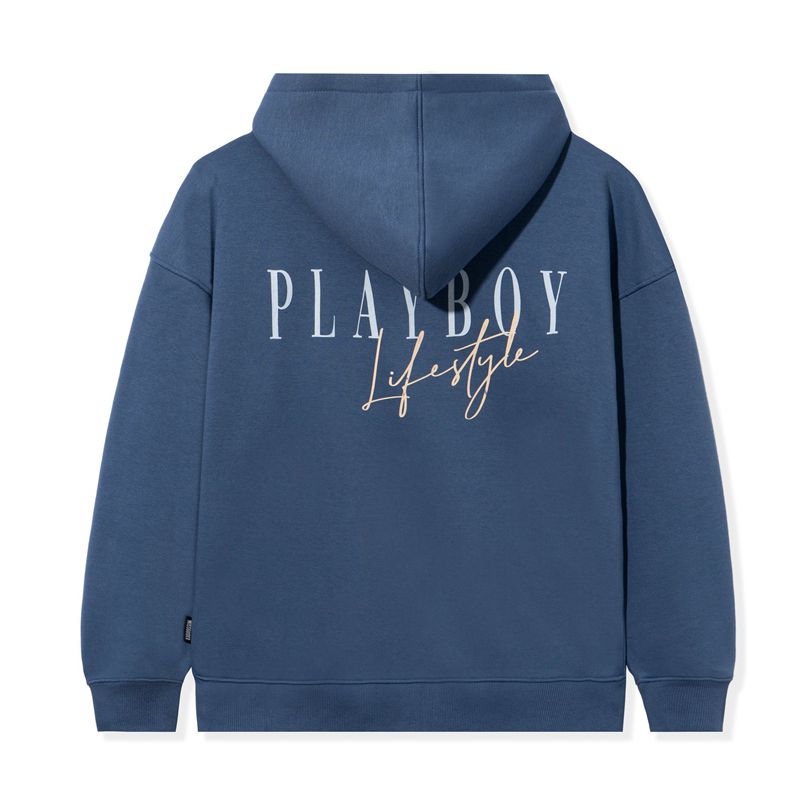 Hanorac Cu Gluga Dama Playboy Lifestyle Zip-Up Albastri | PCRM-14289