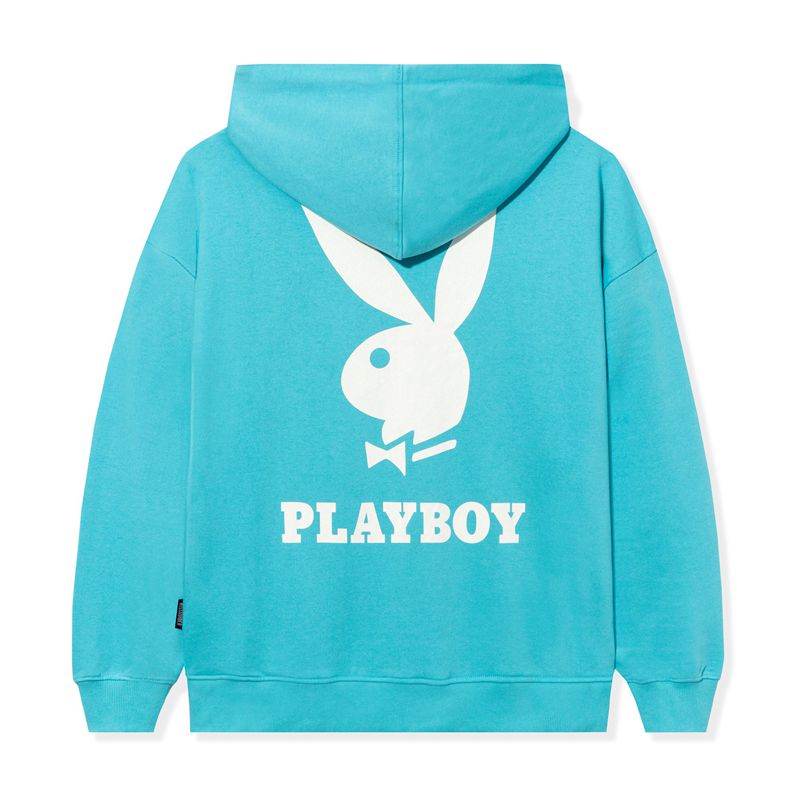 Hanorac Cu Gluga Dama Playboy Logo Oversized Zip-Up Albastri | ROSN-28157