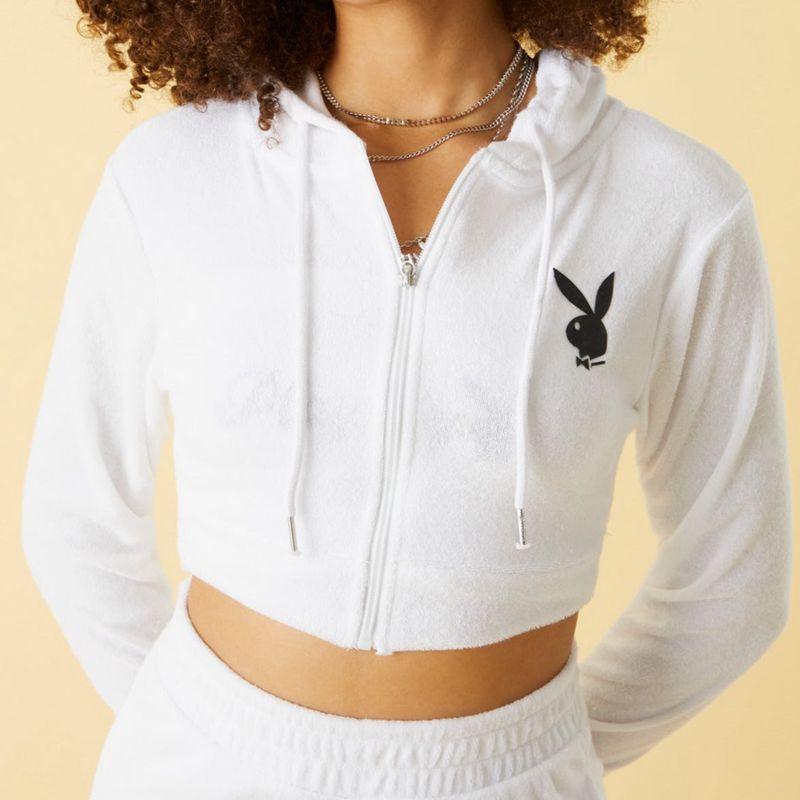 Hanorac Cu Gluga Dama Playboy Terry Zip Up Crop Maro | YMOK-71643